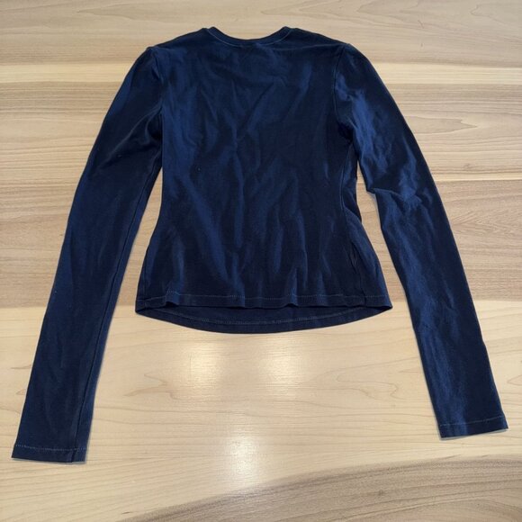 Skims Cotton Jersey Long Sleeve Navy Blue Fitted T-Shirt Women's Medium M - Picture 7 of 8